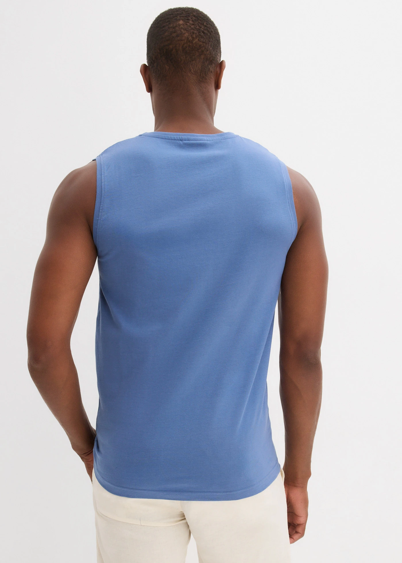 Muscle shirt van puur katoen (set van 2) • zwart+jeansblauw met print • bonprix online shop