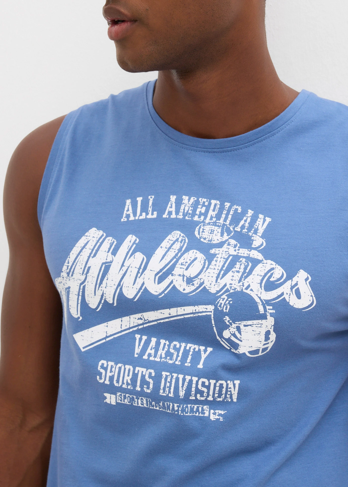 Muscle shirt van puur katoen (set van 2) • zwart+jeansblauw met print • bonprix online shop