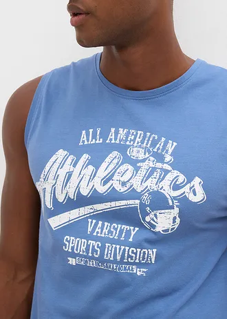 Koszulka bez rękawów (2 szt.) z czystej bawełny • czarny+niebieski dżinsowy, z nadrukiem • sklep bonprix