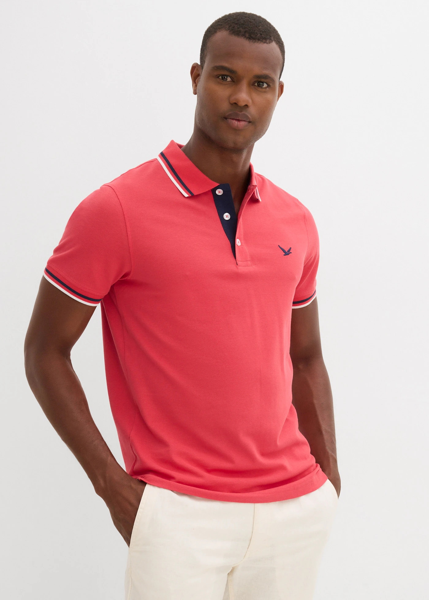 Lot de 2 polos en maille piquée 100% coton • bleu fumé + rouge corail • Boutique bonprix