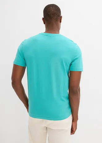 T-shirt van biologisch katoen (set van 2) • mat turkoois+blauwpetrol met print • bonprix online shop