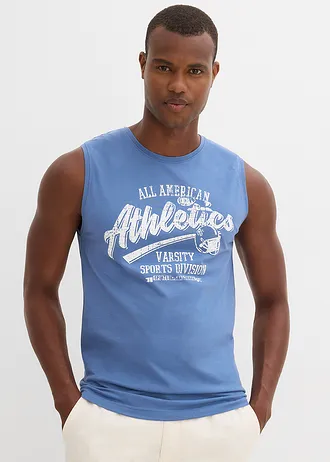 Muscle shirt (set van 2), Kleur: zwart+jeansblauw met print