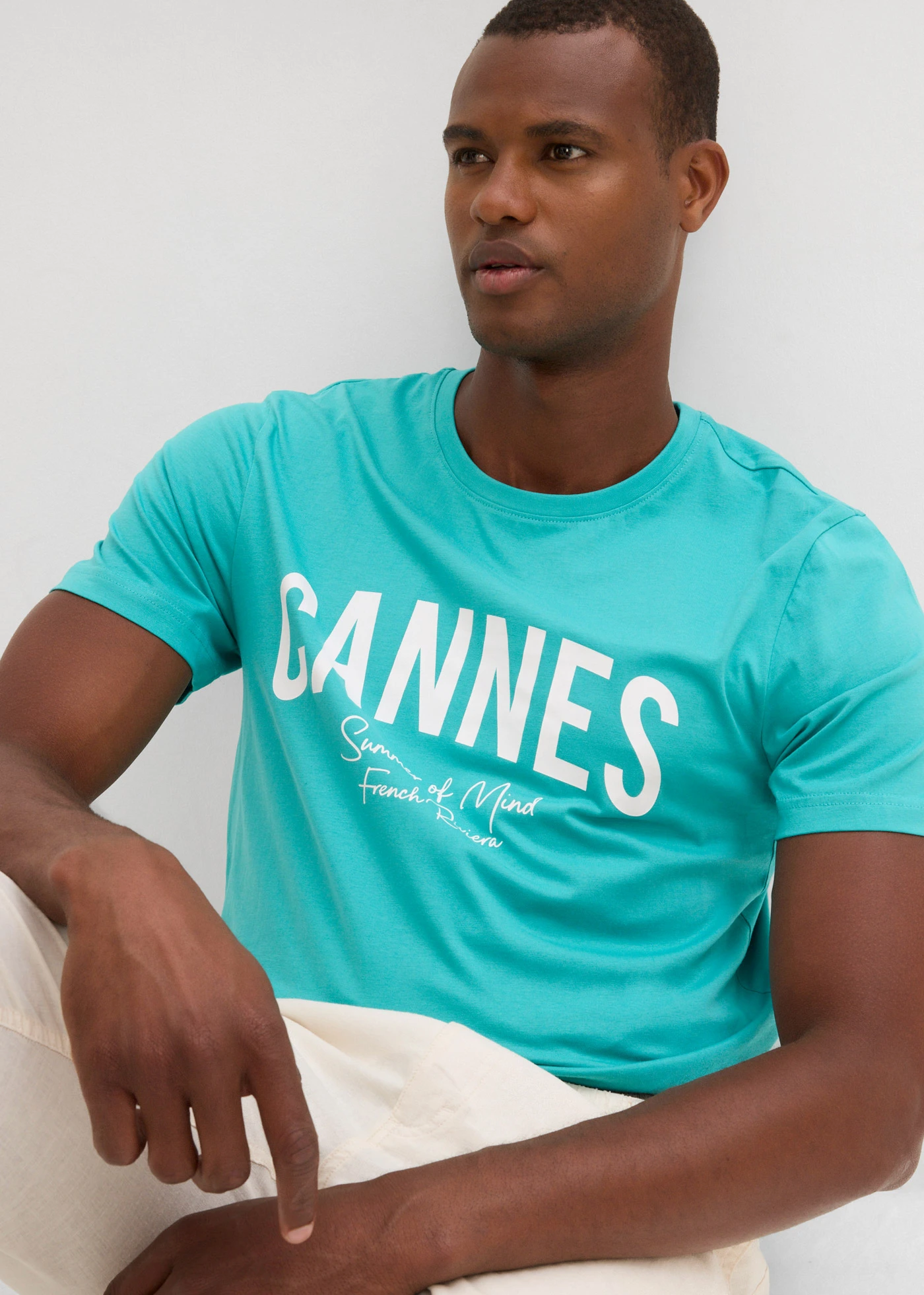 T-shirt van biologisch katoen (set van 2) • mat turkoois+blauwpetrol met print • bonprix online shop