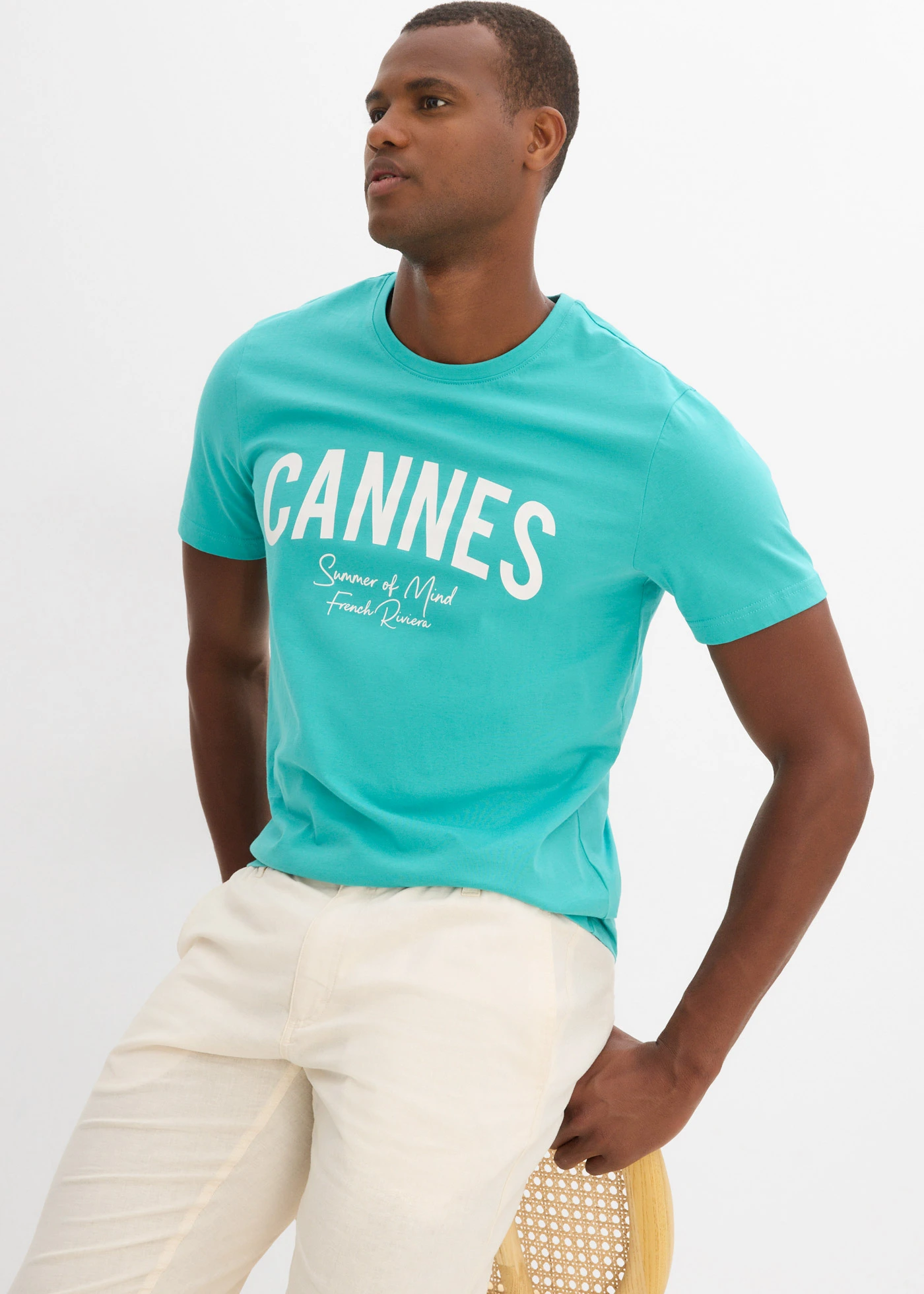 T-shirt van biologisch katoen (set van 2) • mat turkoois+blauwpetrol met print • bonprix online shop