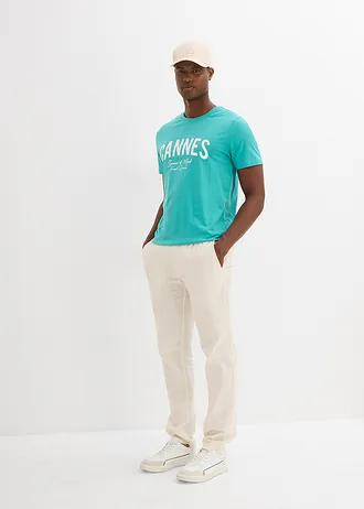 T-shirt van biologisch katoen (set van 2) • mat turkoois+blauwpetrol met print • bonprix online shop