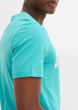 T-shirt van biologisch katoen (set van 2) • mat turkoois+blauwpetrol met print • bonprix online shop