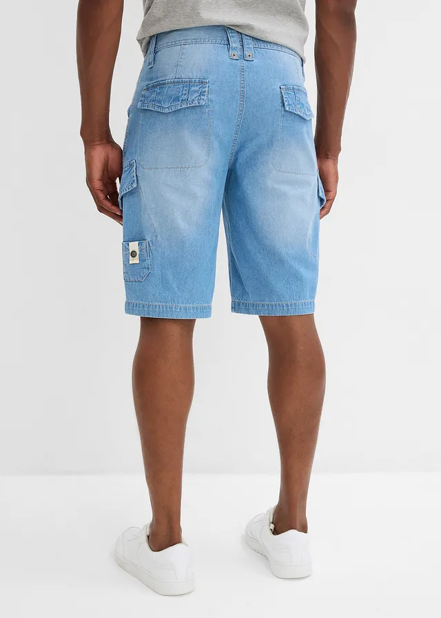 Lot de 2 bermudas loose en denim léger 100% coton, Couleur: bleu denim + bleu clair denim
