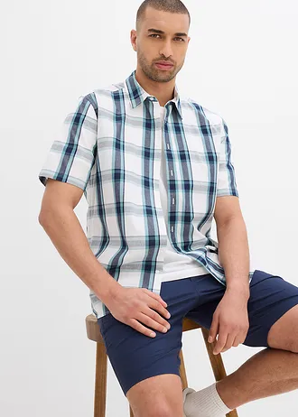 Košile z čisté bavlny, krátký rukáv • přírodní bílo-tmavě modro-minerálově modrá kostka • bonprix obchod