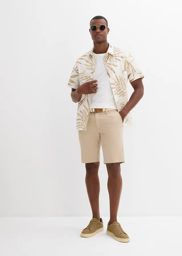 Bermude cu stretch cu curea, Regular Fit, culoare: bej-nisip