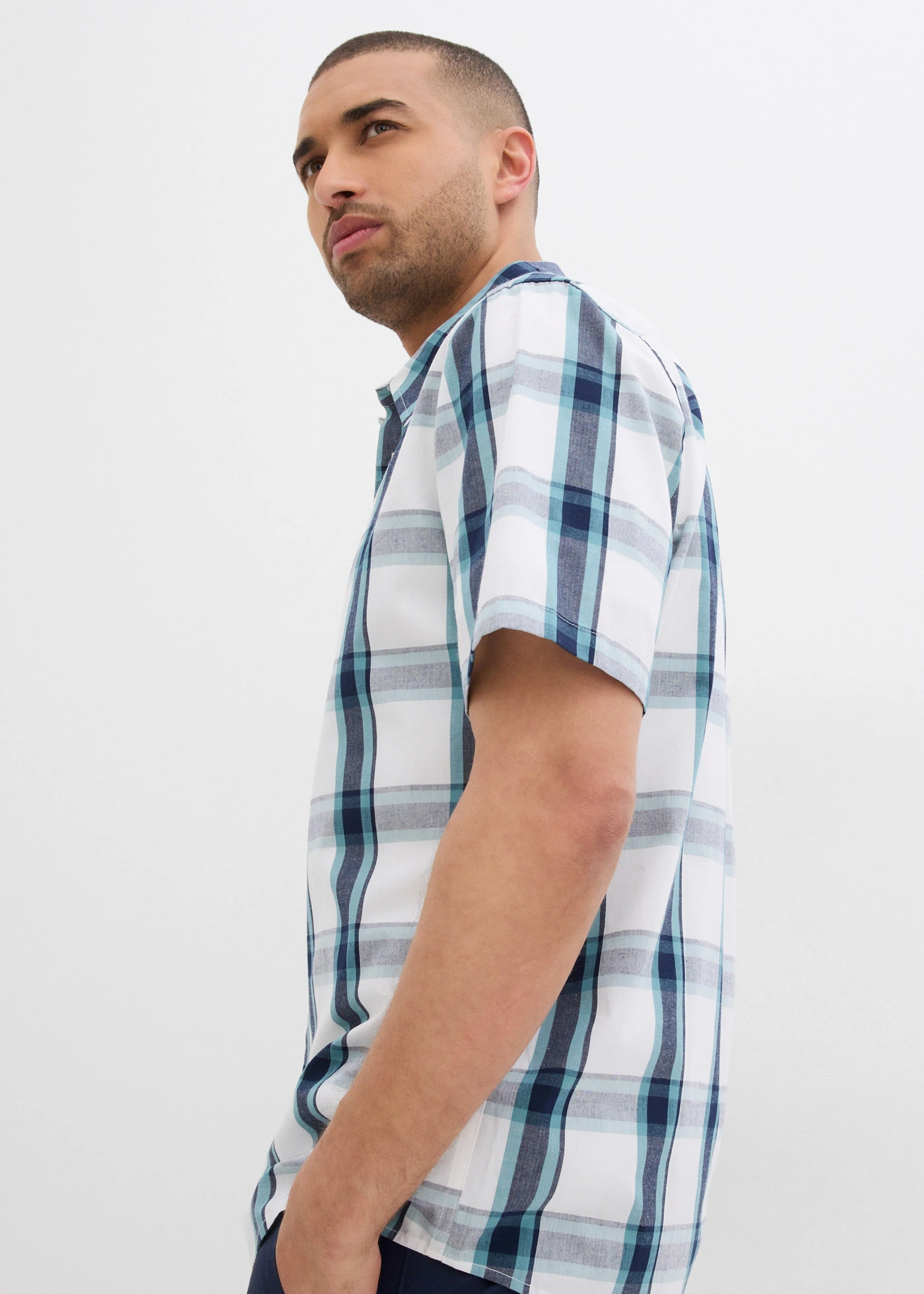 Košile z čisté bavlny, krátký rukáv • přírodní bílo-tmavě modro-minerálově modrá kostka • bonprix obchod