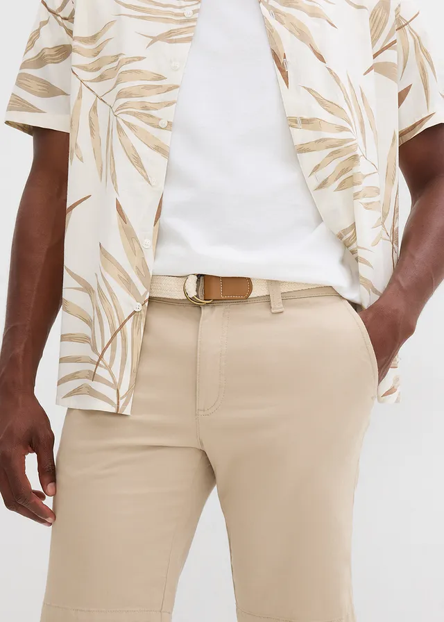 Stretch bermuda met riem, regular fit • sand • product-page.page-title-suffix