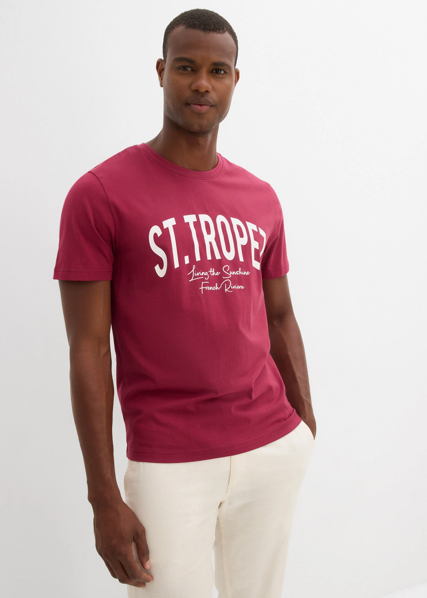 T-shirt van biologisch katoen (set van 2) • rododendronrood+donkerblauw • bonprix online shop