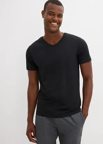 T-shirt met V-hals (set van 5) • wit+zwart • bonprix online shop