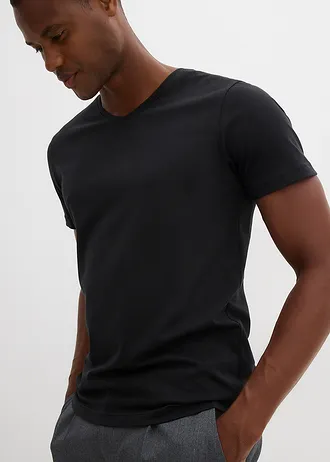 T-shirt met V-hals (set van 5) • wit+zwart • bonprix online shop