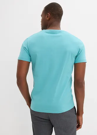 Lot de 5 T-shirts col V, Couleur: vert lagon + turquoise cobalt + pétrole + gris chiné + anthracite chiné