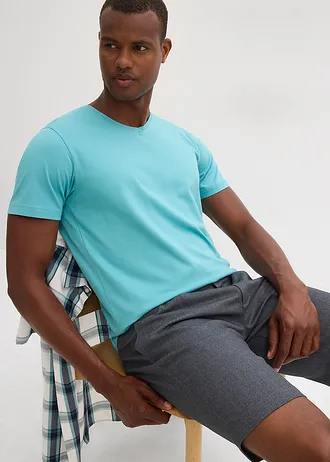 T-shirt met V-hals (set van 5) • zeegroen+kobaltturkoois+petrol+grijs gemêleerd+antraciet gemêleerd • bonprix online shop