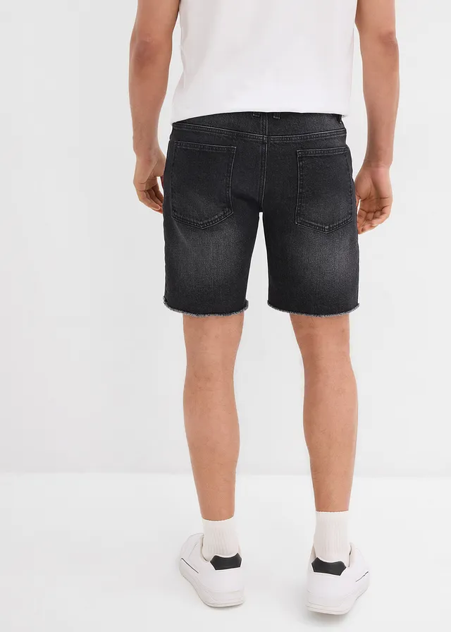 Bermuda en jean extensible à finitions effilochées, loose • noir denim • product-page.page-title-suffix