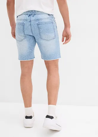 Szorty dżinsowe z elastycznego materiału z postrzępionymi nogawkami, relaxed fit • jasnoniebieski denim • sklep bonprix