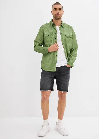 Strečové džínové šortky s nezačištěnými okraji, Relaxed Fit, barva: černý denim