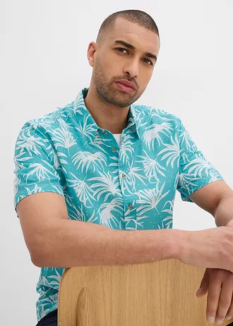 Viskózová košile s krátkým rukávem • mořská zeleno-bílá s potiskem • bonprix obchod