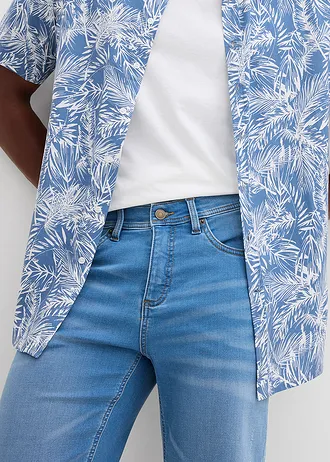 Bermuda en sweat effet jean, coupe ventre confort, regular • bleu clair denim used • Boutique bonprix