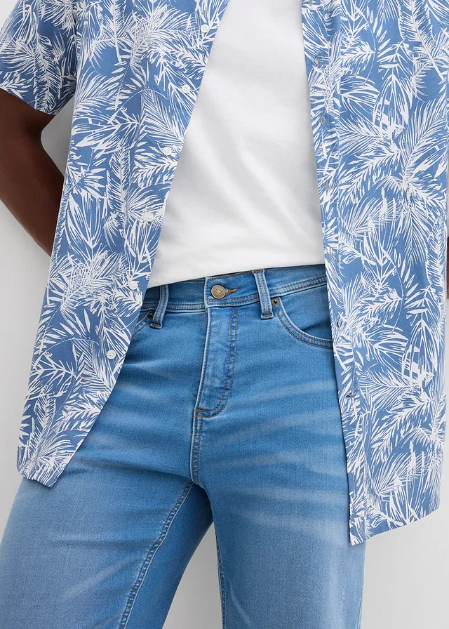 Bermuda en sweat effet jean, coupe ventre confort, regular • bleu clair denim used • product-page.page-title-suffix