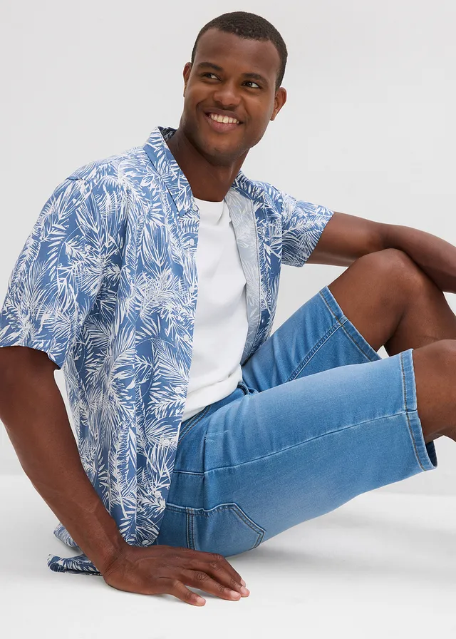 Bermuda en sweat effet jean, coupe ventre confort, regular • bleu clair denim used • product-page.page-title-suffix