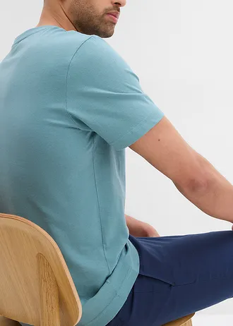 Tričko s výstřihem do V, z čisté organické bavlny (2 ks v balení) • minerálově modrá + tmavě modrá • bonprix obchod