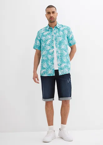 Viskózová košile s krátkým rukávem • mořská zeleno-bílá s potiskem • bonprix obchod