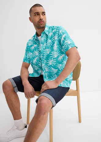 Viskózová košile s krátkým rukávem • mořská zeleno-bílá s potiskem • bonprix obchod