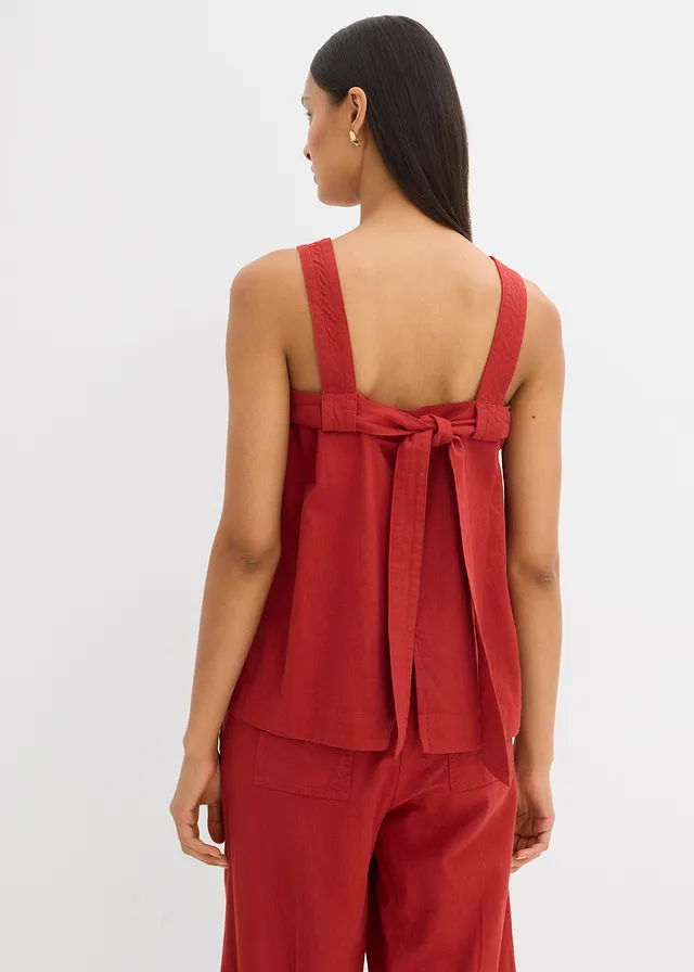 Top sans manches à nouer dans le dos, Couleur: rouge carmin