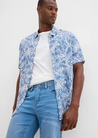 Bermuda en sweat effet jean, coupe ventre confort, regular • bleu clair denim used • Boutique bonprix