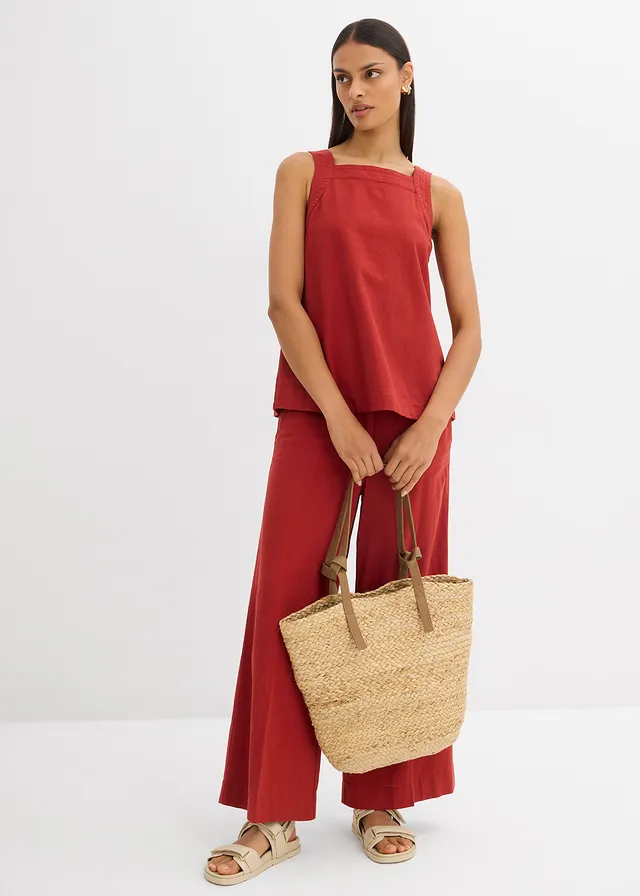 Top sans manches à nouer dans le dos, Couleur: rouge carmin
