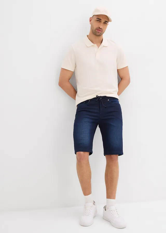 Sweat jeans bermuda met comfortband, regular fit (set van 2), Kleur: donkerblauw denim+lichtblauw denim