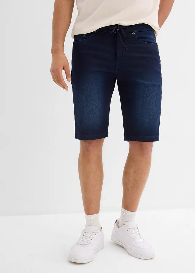 Sweat jeans bermuda met comfortband, regular fit (set van 2), Kleur: donkerblauw denim+lichtblauw denim