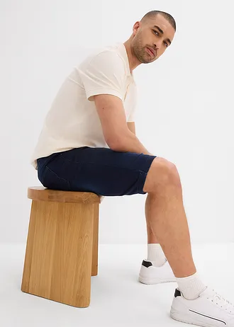 Lot de 2 bermudas en sweat effet jean, Regular • denim bleu foncé+denim bleu clair • Boutique bonprix