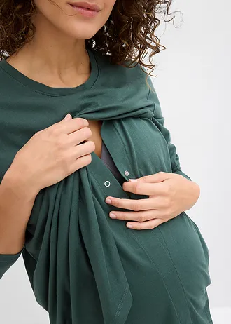 Bluză de gravide și de alăptare din bumbac organic (set/2 buc.) • verde-umbră+negru • magazin bonprix