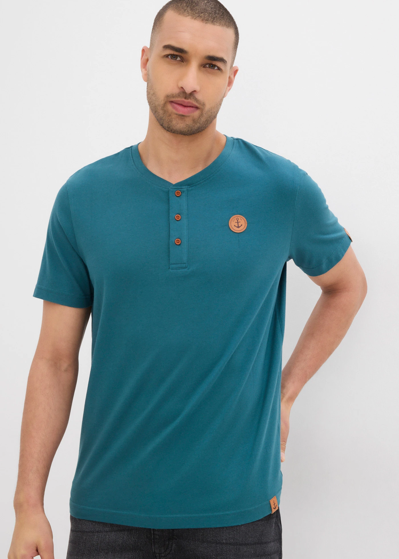 Henley triko z čisté organické bavlny (2 ks v balení) • zelený pepř + tmavě modrá • bonprix obchod