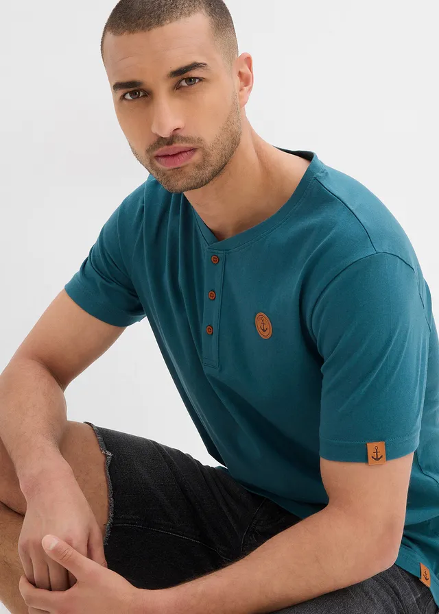 Lot de 2 T-shirts col tunisien 100% coton • vert poivre + bleu foncé • product-page.page-title-suffix