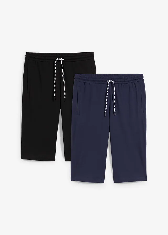 Lot de 2 bermudas en jersey 100% coton, Couleur: bleu foncé+noir