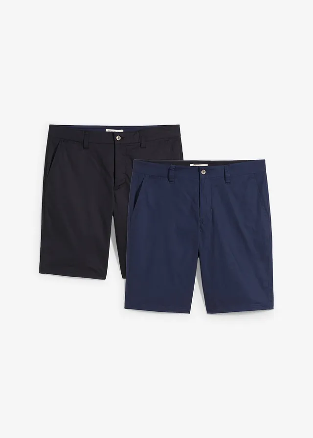 Stretch chino bermuda, regular fit (set van 2), Kleur: donkerblauw+zwart