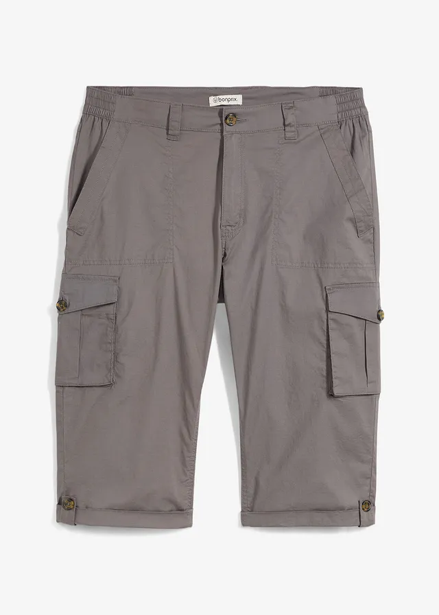Lange bermuda met cargozakken, regular fit, Kleur: rookgrijs