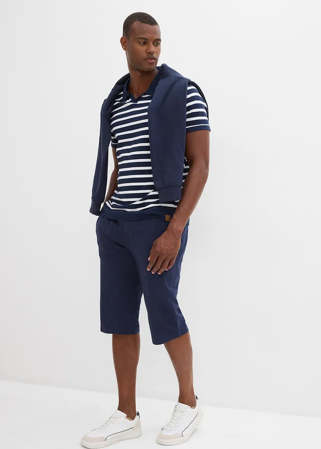 Lot de 2 bermudas en jersey 100% coton, Couleur: bleu foncé+noir