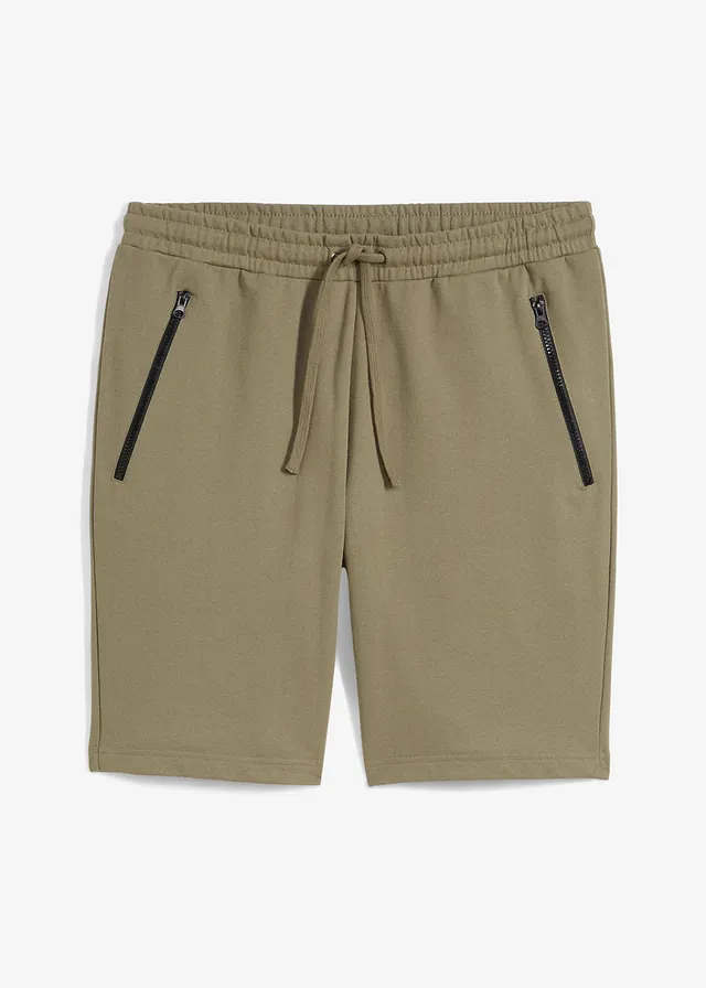 Sweat bermuda met praktische ritszakken • olijfgroen • bonprix online shop