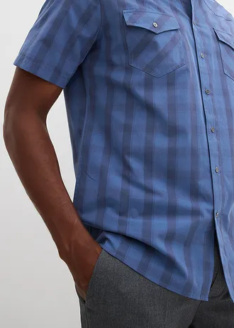 Košile z čisté bavlny, krátký rukáv • džínově modro-tmavě modrá kostka • bonprix obchod
