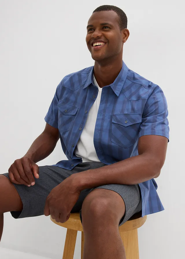 Chemise manches courtes 100% coton • bleu jean-bleu foncé carreaux • product-page.page-title-suffix