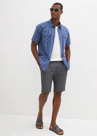 Koszula z krótkim rękawem z czystej bawełny, kolor: niebieski dżins-granatowy w kratę