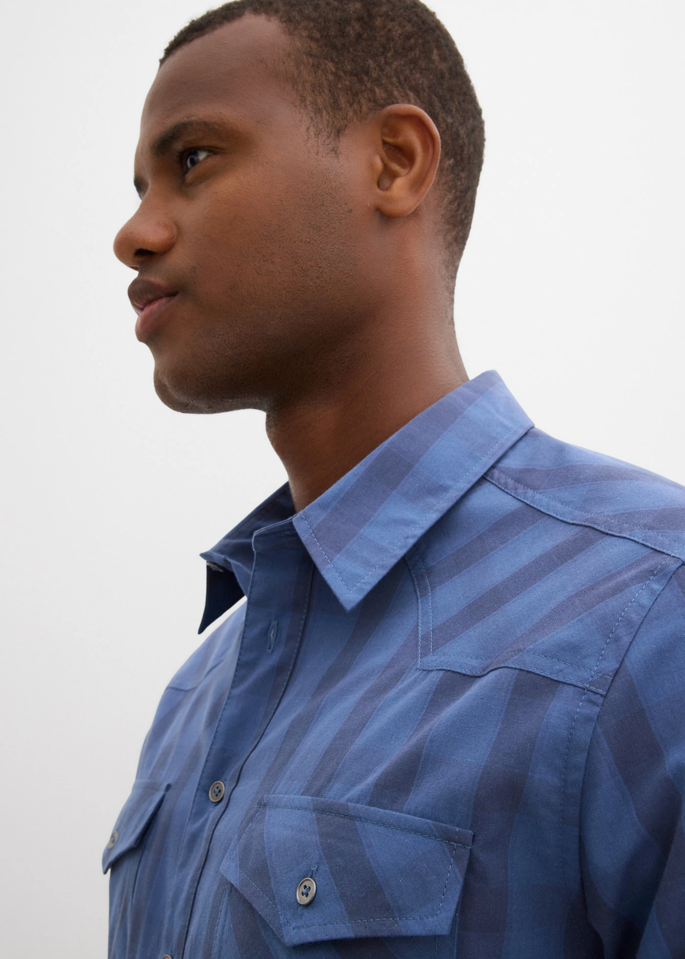 Košile z čisté bavlny, krátký rukáv • džínově modro-tmavě modrá kostka • bonprix obchod