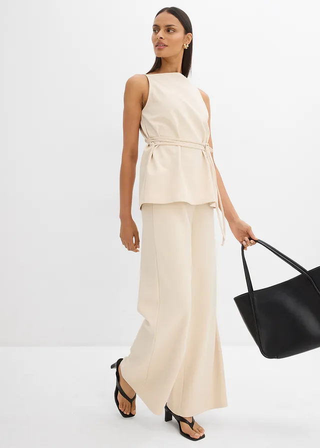 Piqué top, Kleur: kiezelbeige
