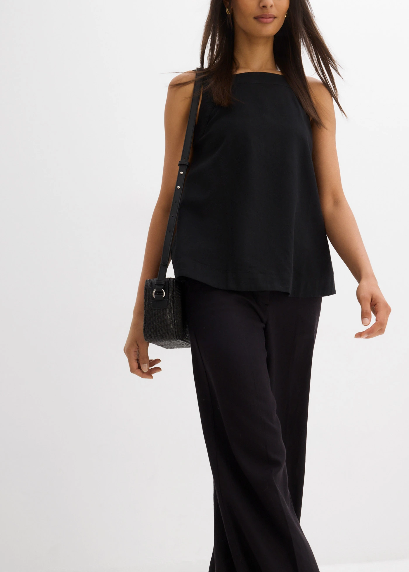 Pantalon large à taille élastiquée • noir • Boutique bonprix